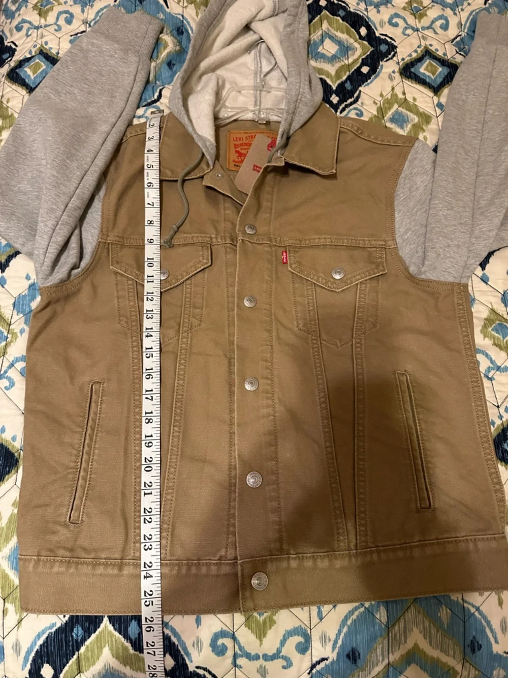 Levi's®Hybrid Tigers Eye Hoodie Jacket Tan Canvas with Gray Hoodie Sleeves. Sz S - Picture 12 of 16